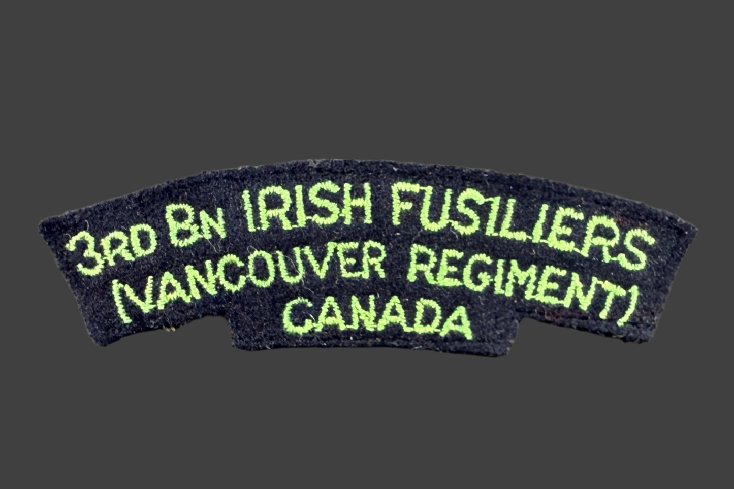 Canadian WWII - 3rd Battalion Irish Fusiliers (Vancouver Regiment) of Canada - Cloth Shoulder Title