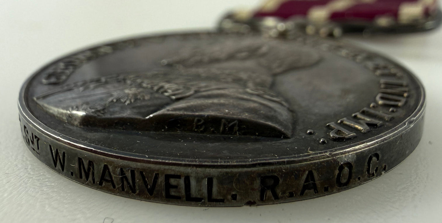 British - WWI - 1914-15 Medal Trio and Meritorious Service Medal Group - Army Ordinance Corps - Manvell