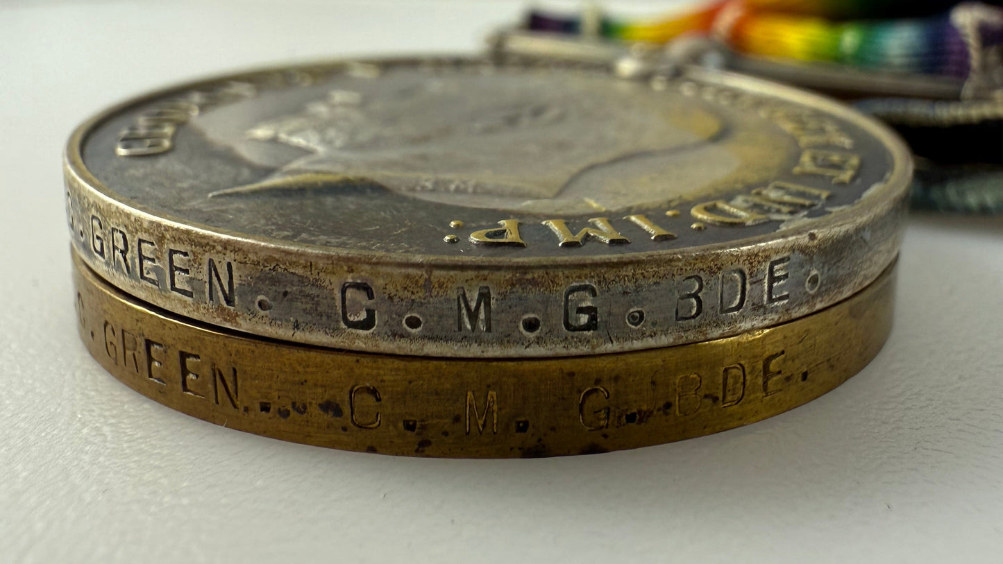 Canadian - WWI - CEF Medal Pair, Photo and Assorted Badges to Canadian Machine Gun Brigade - WIA - Green