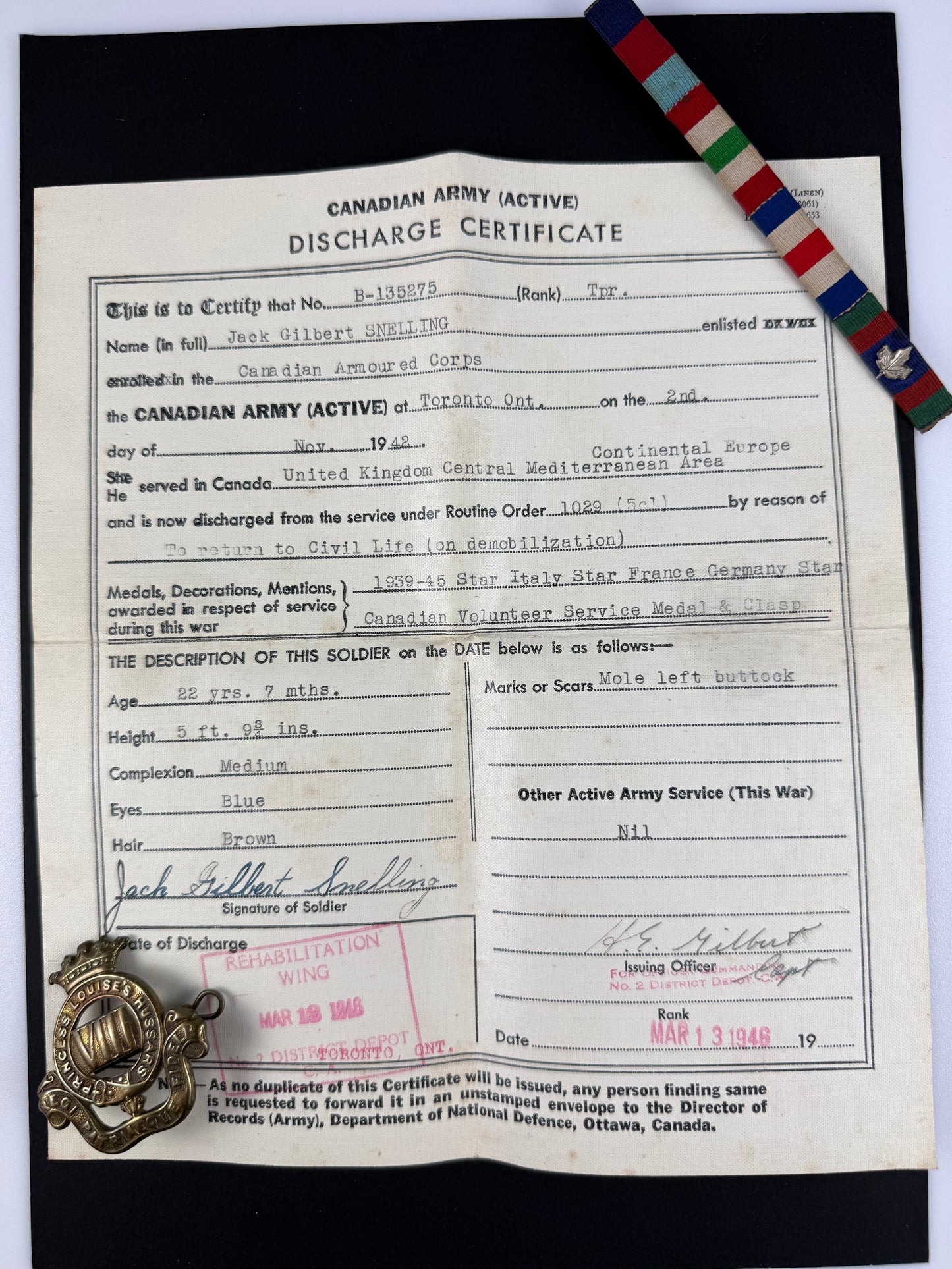 Canadian WWII - Medal Group - 8th Princess Louise's (New Brunswick) Hussars - Snelling