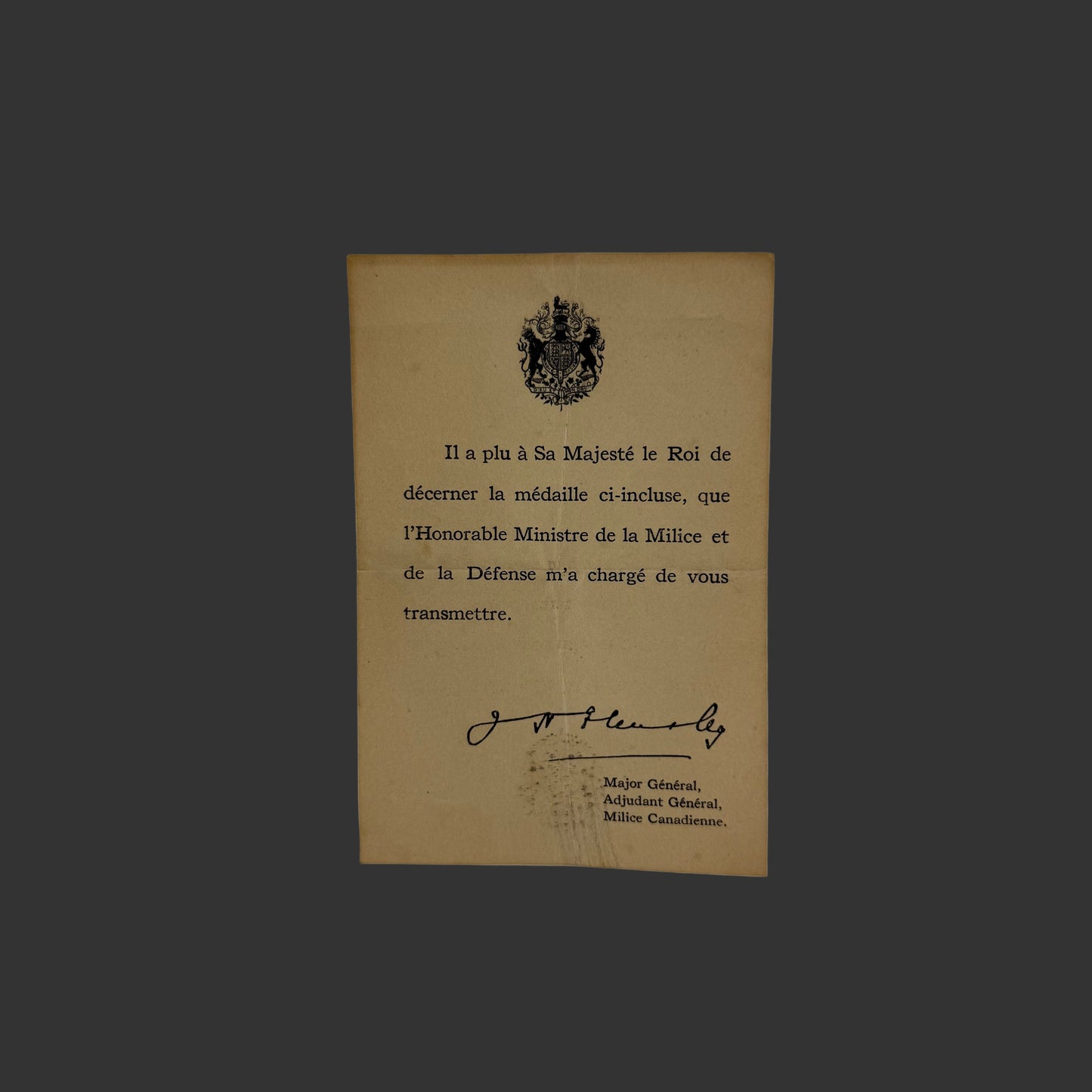 Canadian - WWI - CEF Medal Document for British War Medal / Victory Medal - French Language