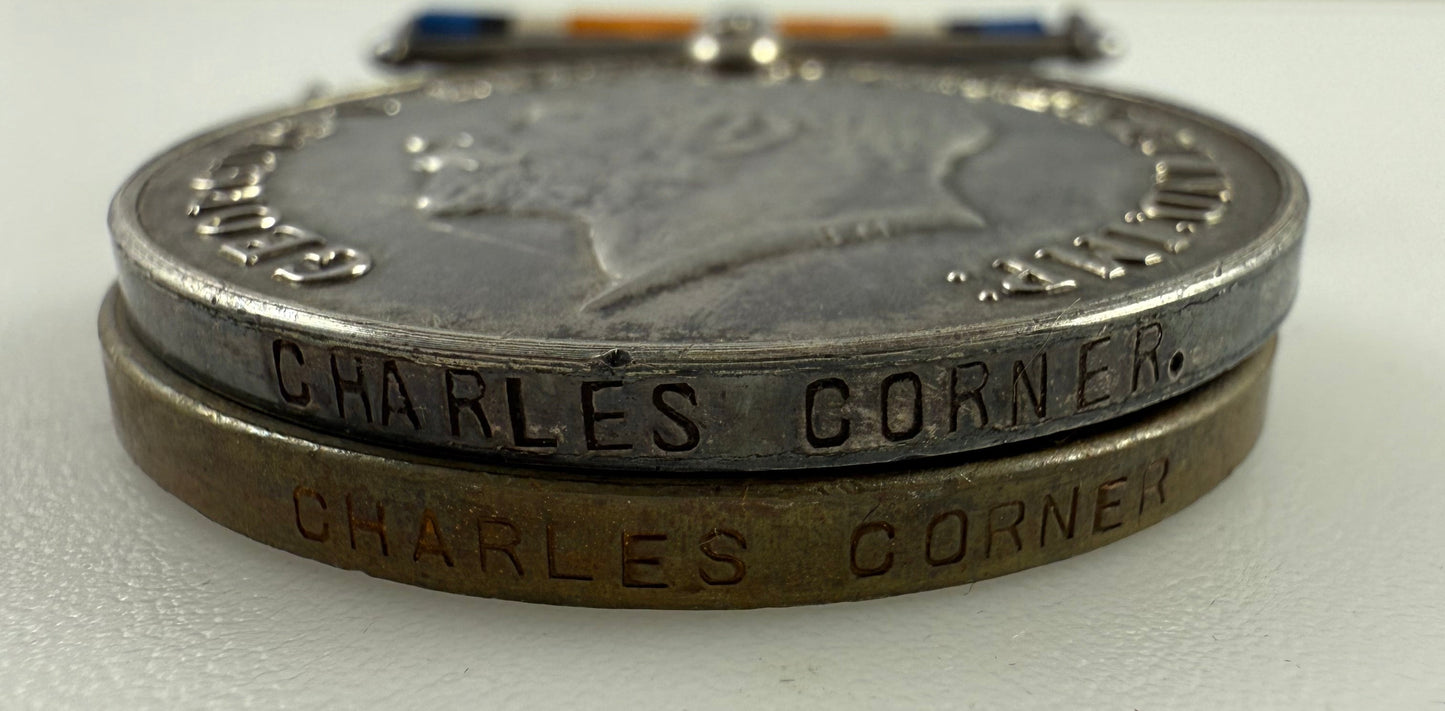 WWI Medal Pair - BWM MMWM - to Merchant Navy - Corner