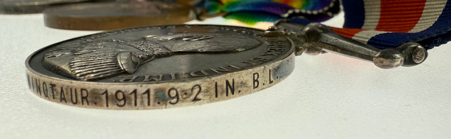 WWI Period - Royal Navy Good Shooting Medal Group of Four - HMS Minotaur - Grover