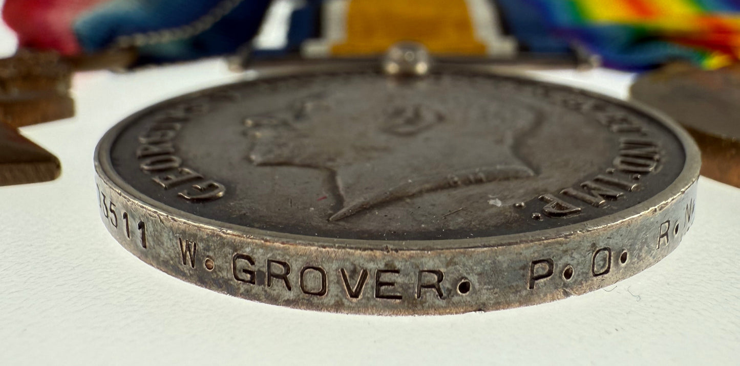 WWI Period - Royal Navy Good Shooting Medal Group of Four - HMS Minotaur - Grover