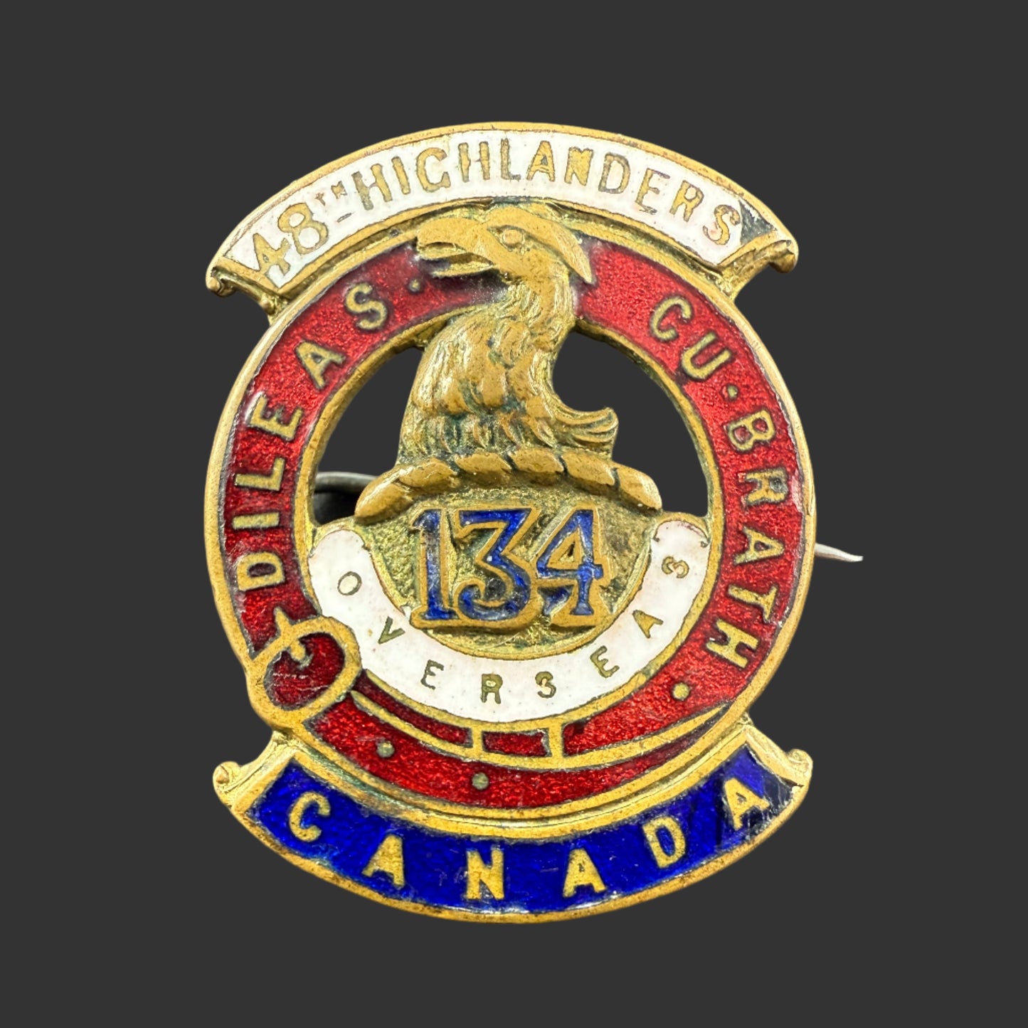Canadian - WWI - CEF Sweetheart Pin - 134th Canadian Infantry Battalion (48th Highlanders)