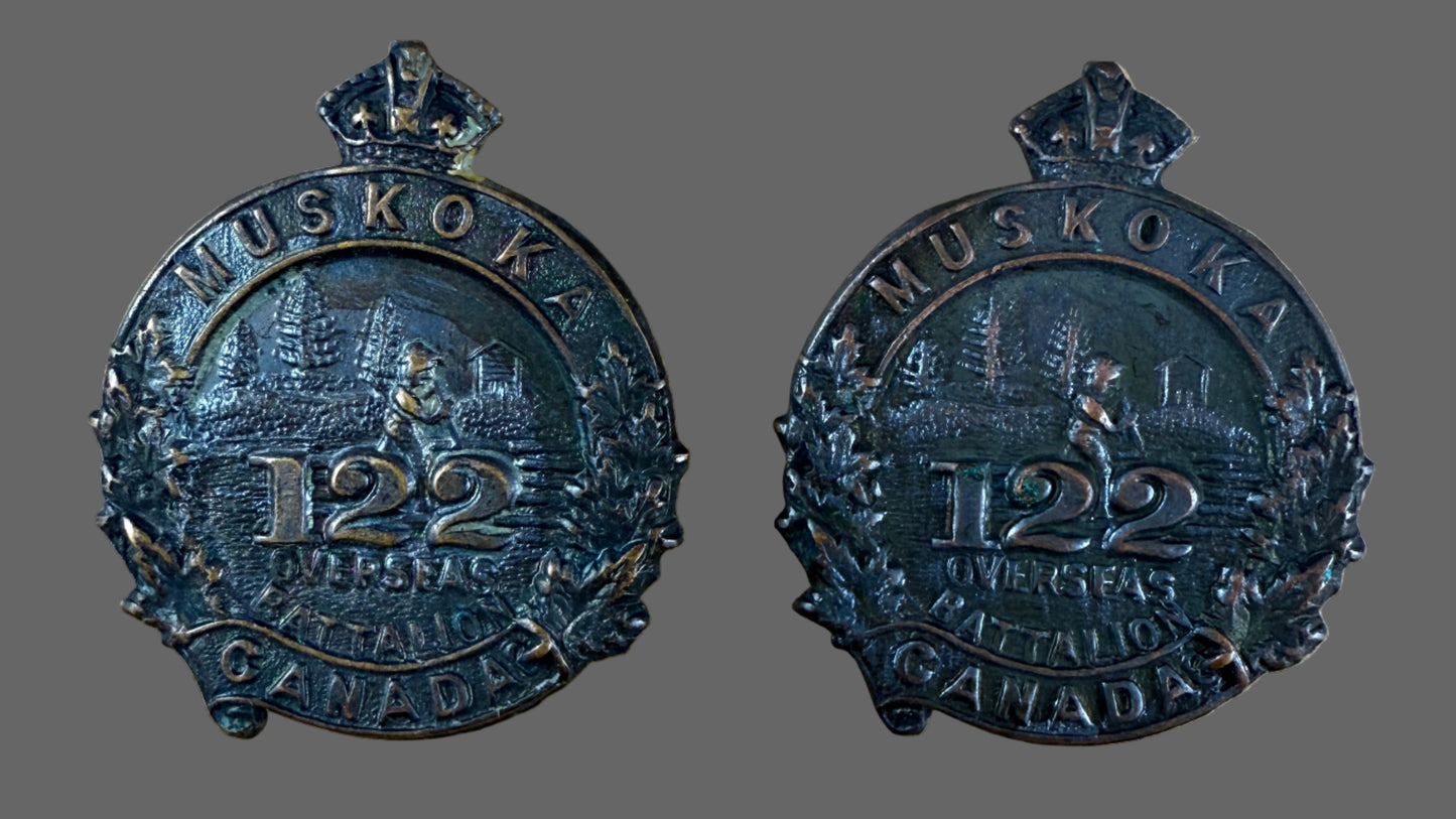 Canadian - WWI - CEF Collar Badges - 122nd Canadian Infantry Battalion (Muskoka)