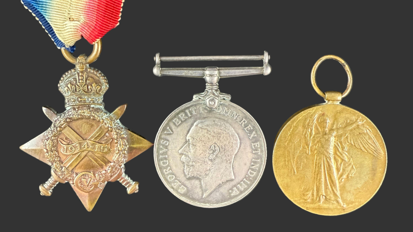 British - WWI - 1914-15 Medal Trio to Royal West Kent Regiment / Rifle Brigade (London Regiment)  / Army Veterinary Corps - Wounded - Mitchell