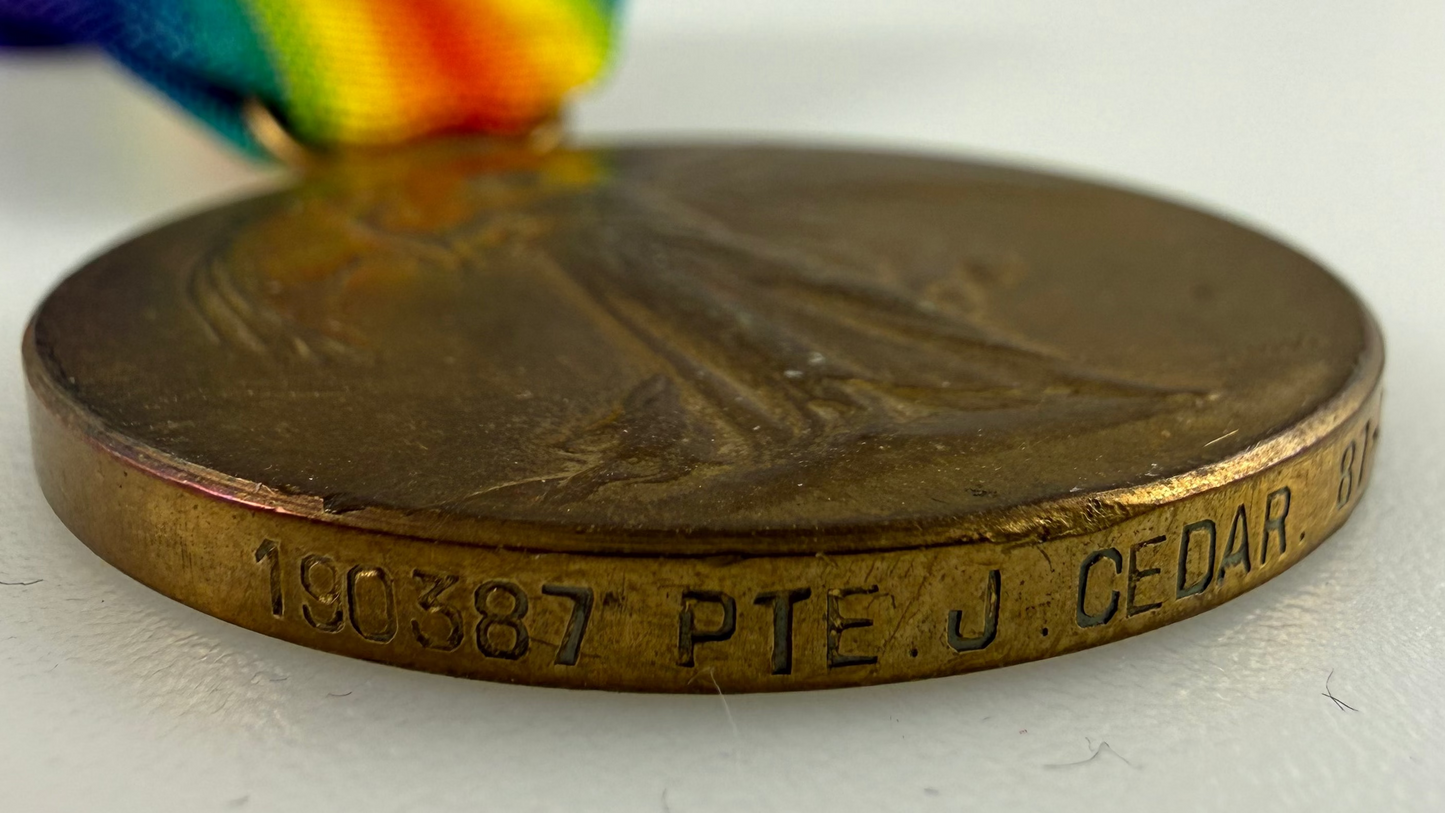 Canadian - WWI - Medal Pair to 87th Canadian Infantry Battalion (Canadian Grenadier Guards) - WIA - Cedar