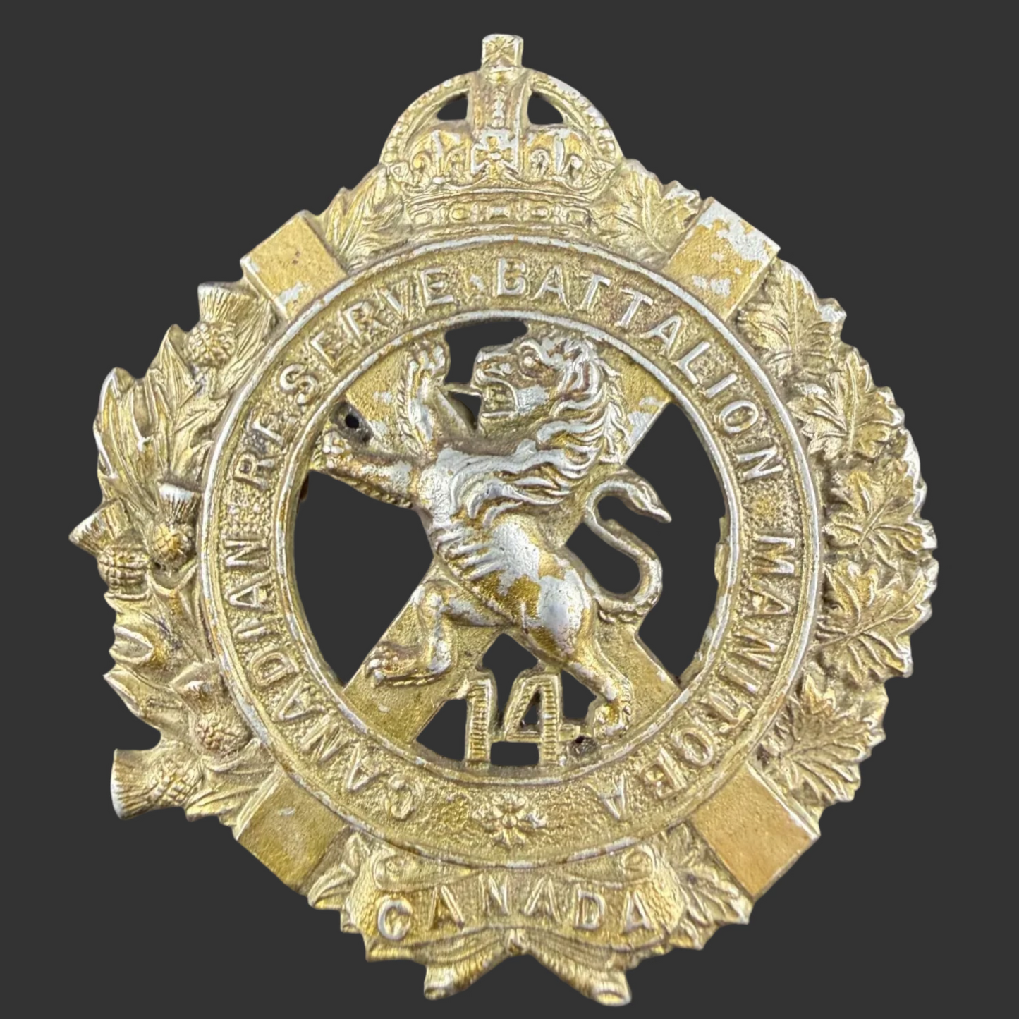 Canadian - WWI - CEF Cap Badge - 14th Canadian Reserve Battalion - Winnipeg Manitoba
