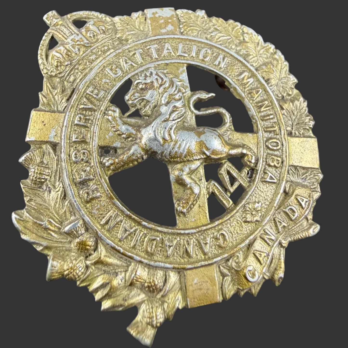 Canadian - WWI - CEF Cap Badge - 14th Canadian Reserve Battalion - Winnipeg Manitoba