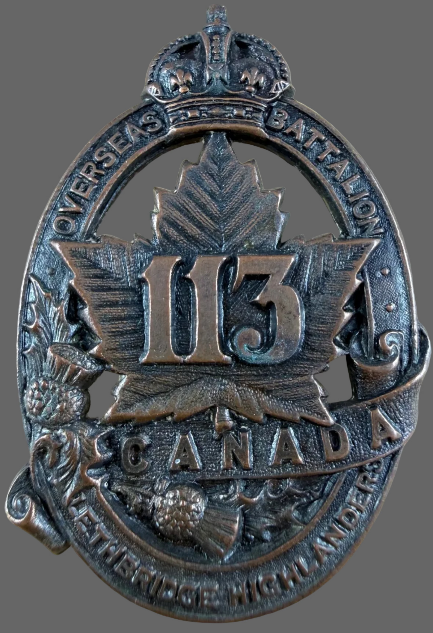 Canadian - WWI - 113th Canadian Infantry Battalion (Lethbridge HIghlanders) Cap Badge