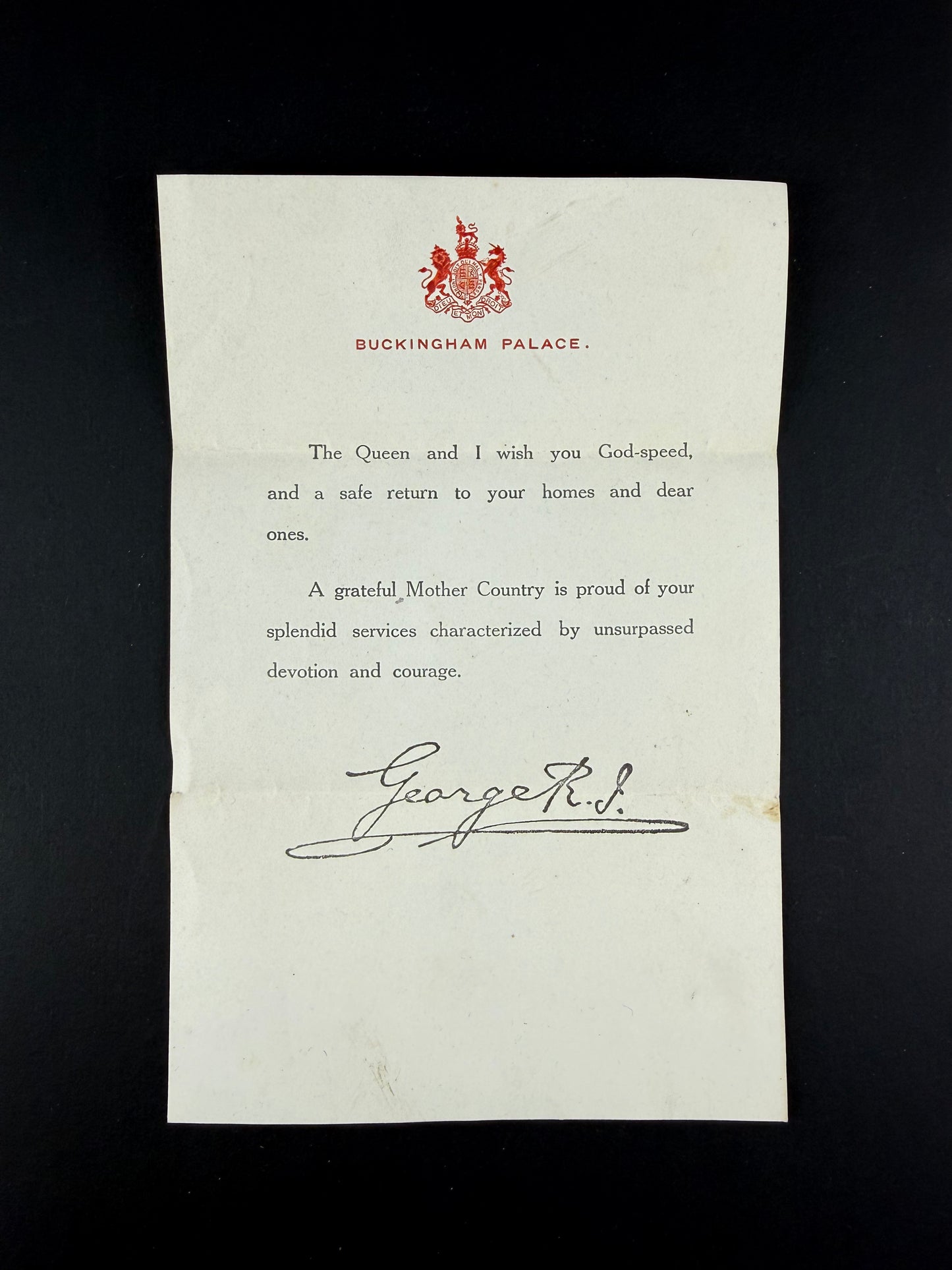 Canadian - WWI - CEF Returning Soldier Letter From King George V