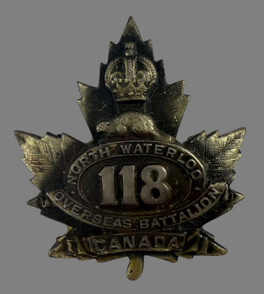WWI - 118th Canadian Infantry Battalion (North Waterloo) Officer's Cap Badge