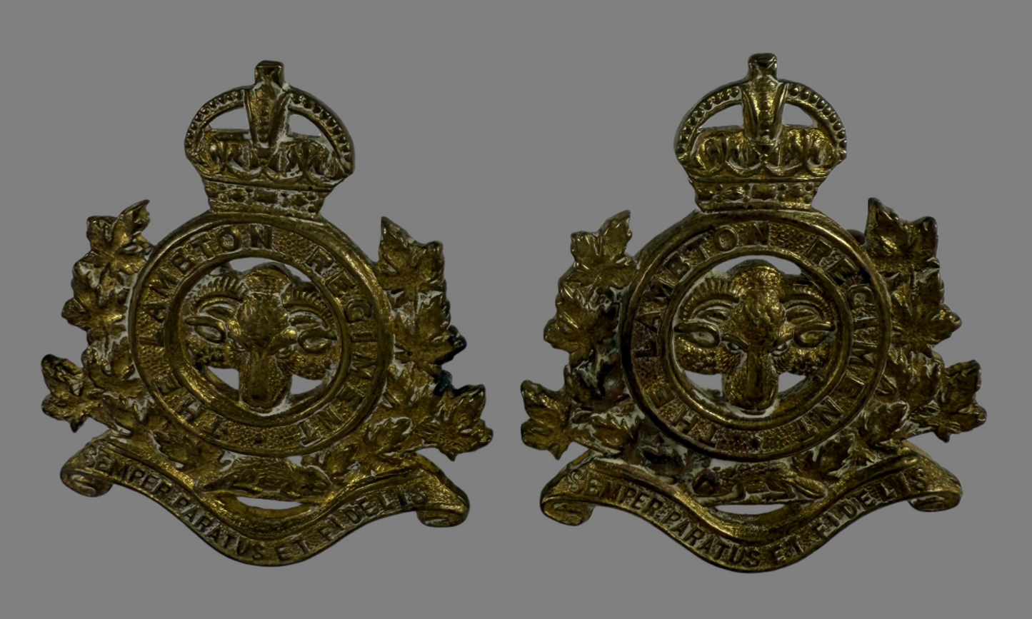 Post WWI - Lambton Regiment Collar Badge Pair