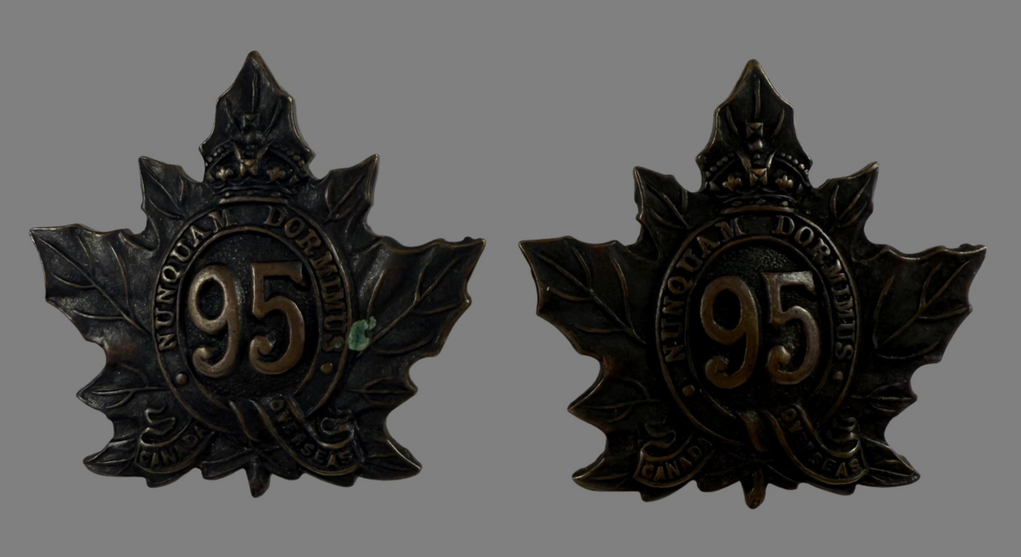 WWI - 95th Canadian Infantry Battalion Collar Badge Pair
