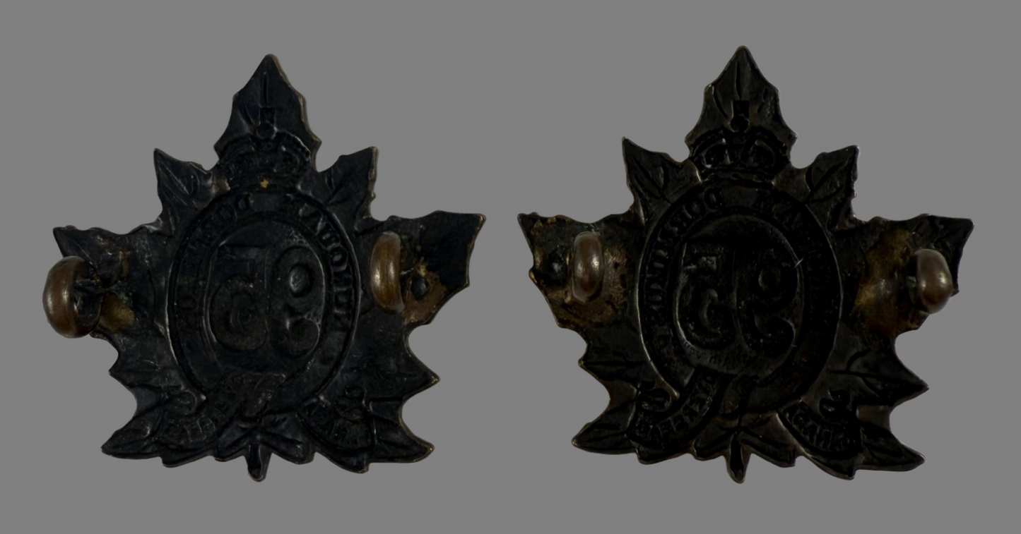 WWI - 95th Canadian Infantry Battalion Collar Badge Pair
