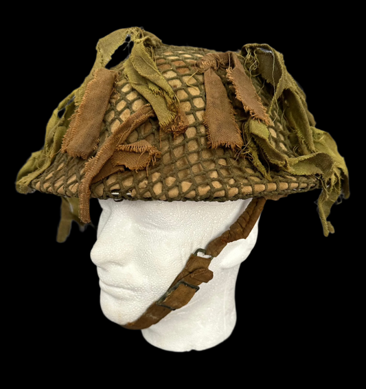 WWII Canadian Helmet with camouflage cover and scrim