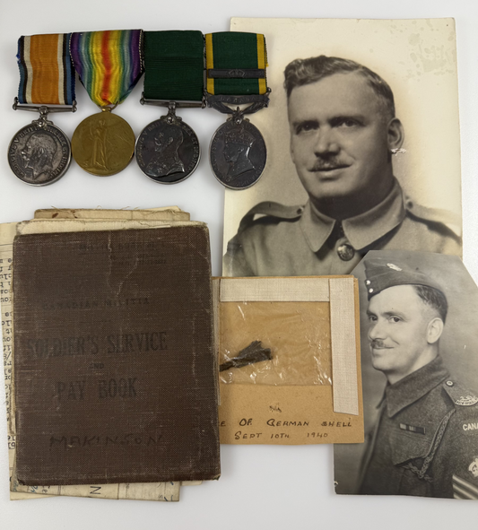 WWI - Double Long Service Medal Group to 76th Battalion / 2/10 Dragoons / Royal Hamilton Light Infantry - Makinson