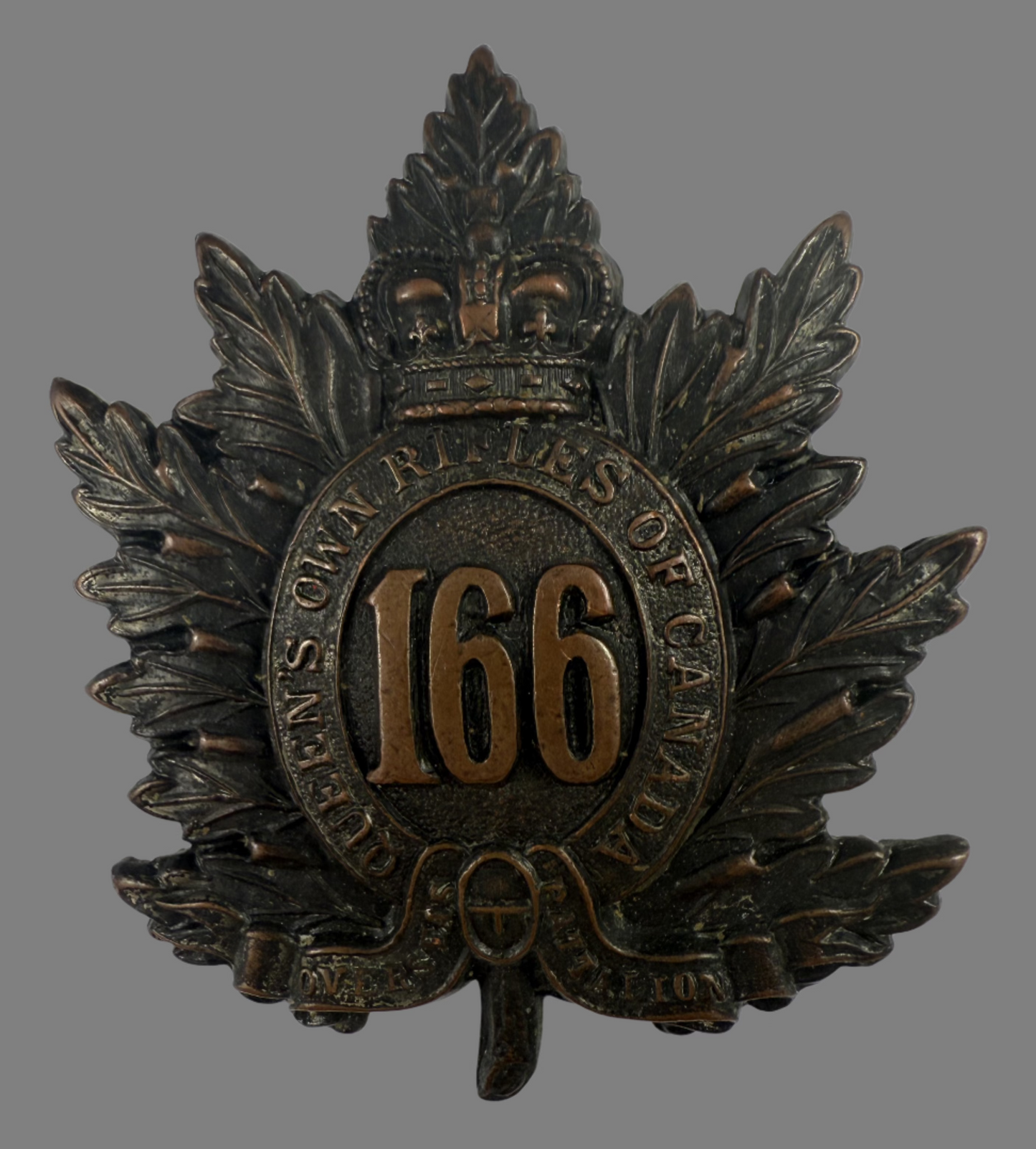 Canadian WWI - 166th Infantry Battalion (Queen's Own Rifles of Canada) Cap Badge