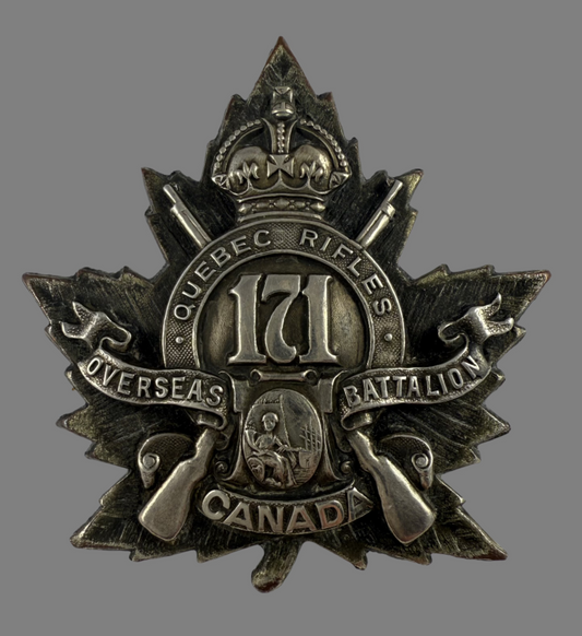 Canadian WWI - 171st Infantry Battalion (Quebec Rifles) Officer's Cap Badge