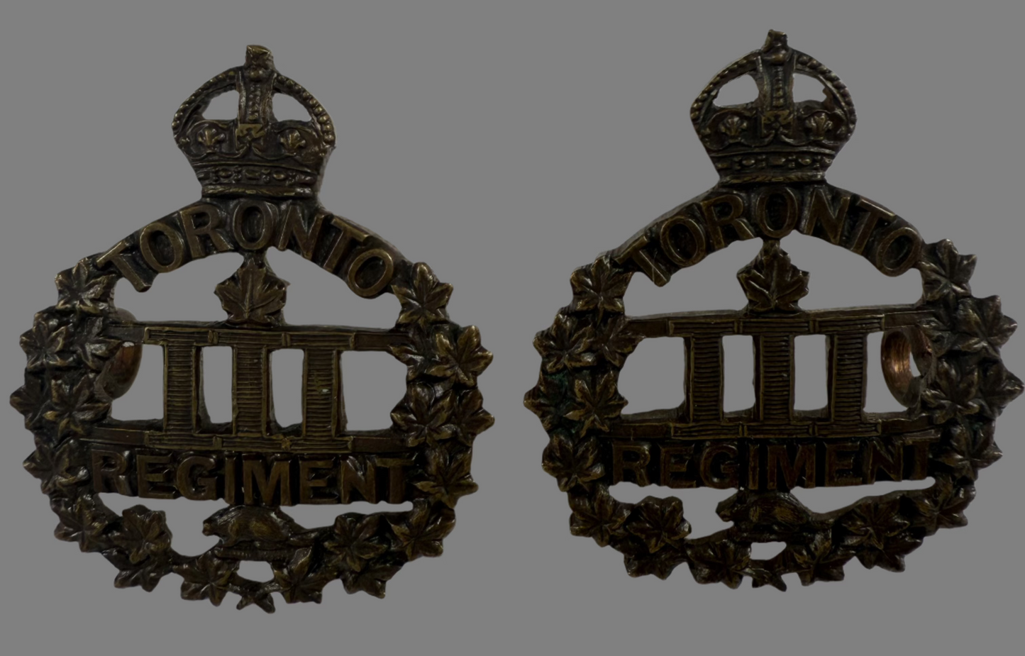 Canadian WWI - 3rd Infantry Battalion (Toronto Regiment) Officer's Collar Badge Pair