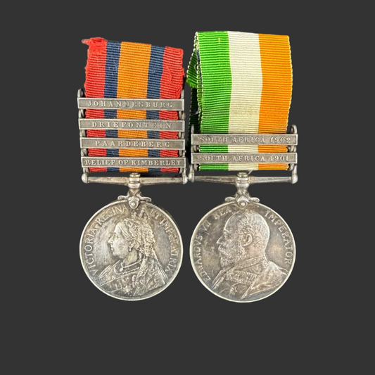 British - Pre-WWI - Medal Pair - Queen's South Africa Medal / King's South Africa Medal - East Kent Regiment - Riley