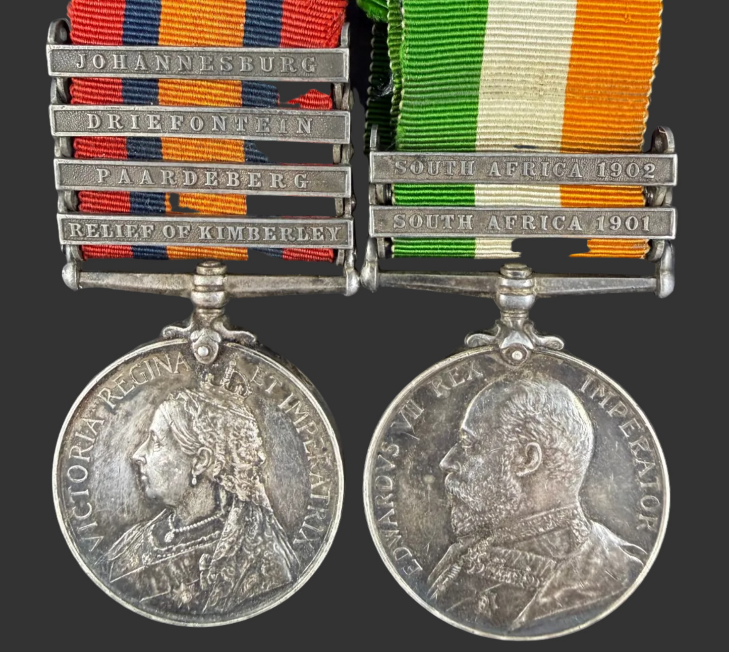 British - Pre-WWI - Medal Pair - Queen's South Africa Medal / King's South Africa Medal - East Kent Regiment - Riley