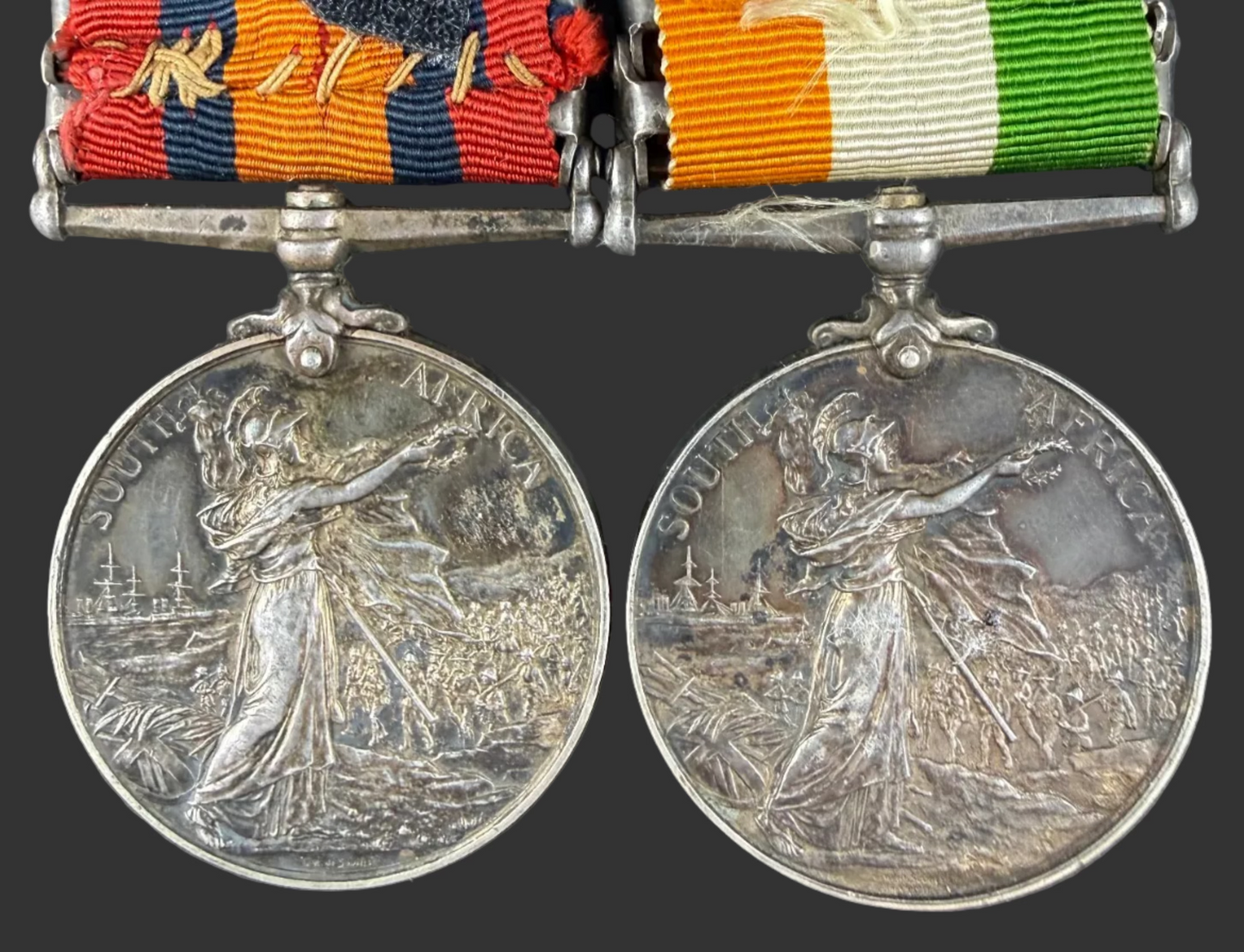 British - Pre-WWI - Medal Pair - Queen's South Africa Medal / King's South Africa Medal - East Kent Regiment - Riley