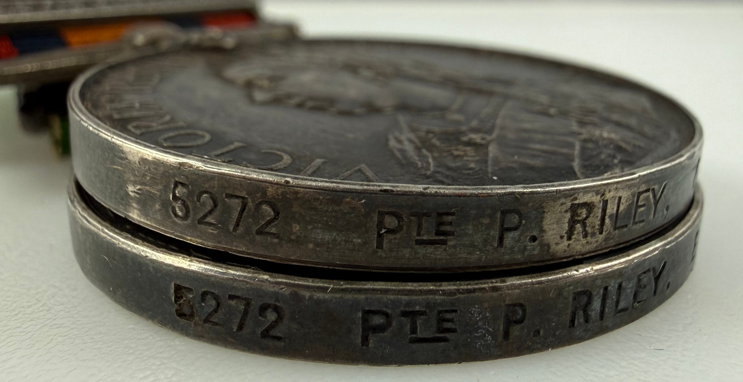 British - Pre-WWI - Medal Pair - Queen's South Africa Medal / King's South Africa Medal - East Kent Regiment - Riley