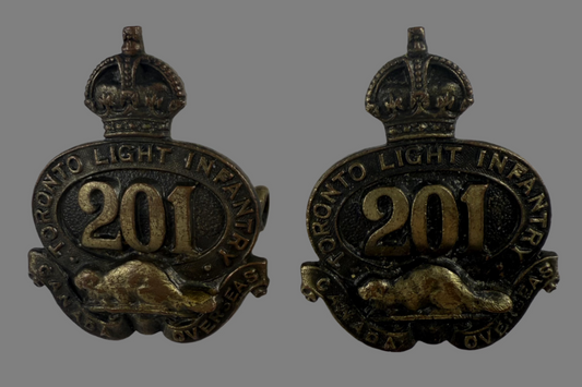 Canadian WWI - 201st Infantry Battalion (Toronto Light Infantry) Collar Badge Pair