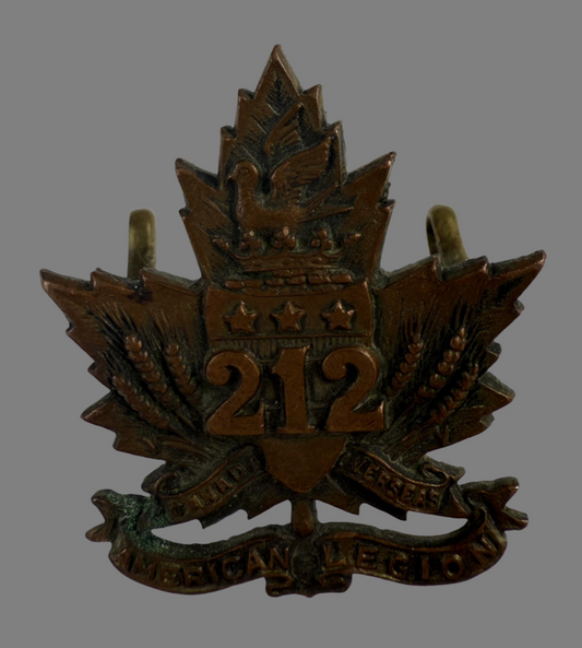 WWI - 212th Canadian Infantry Battalion (Winnipeg Americans) Collar Badge - American Legion Variant