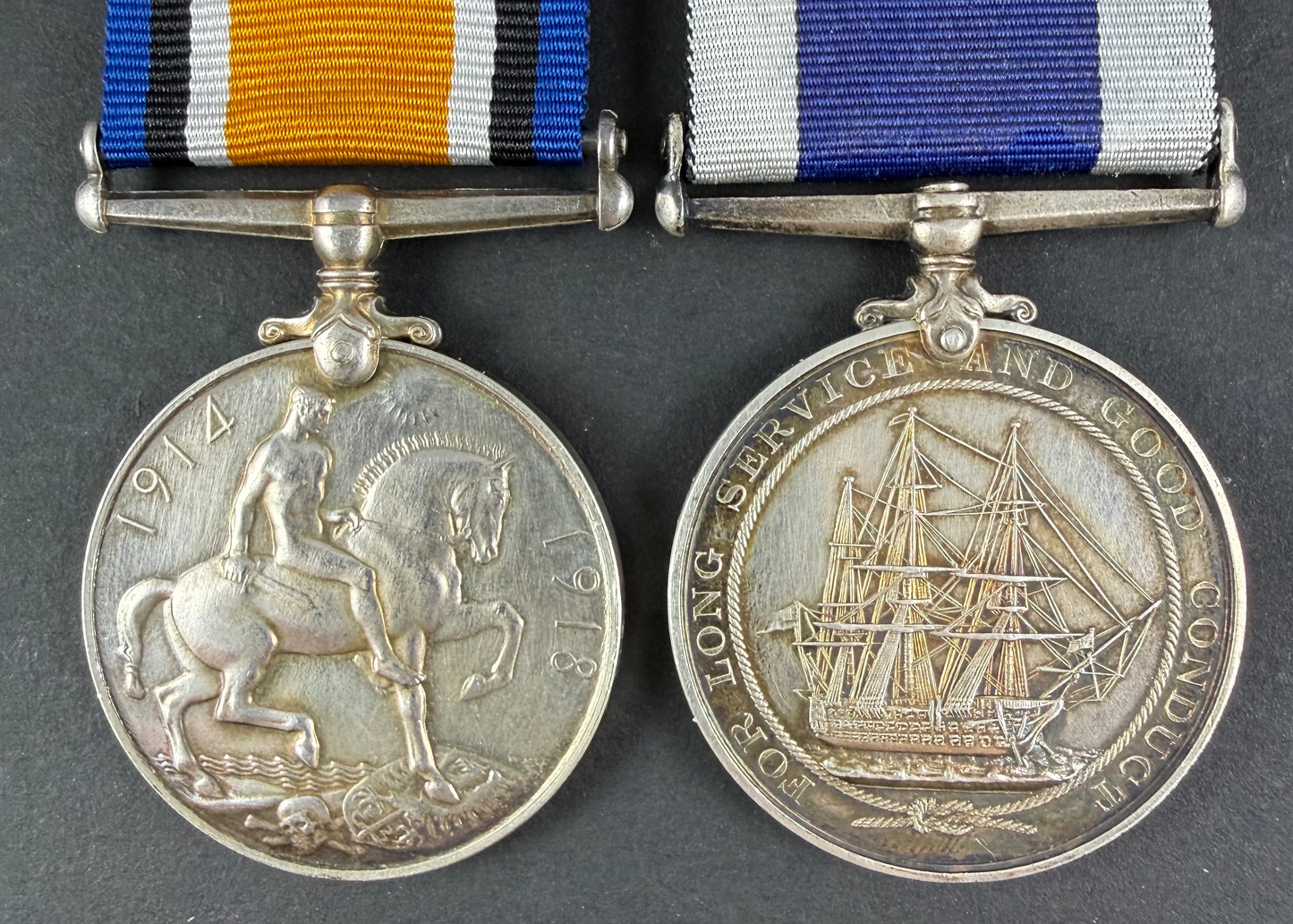 British - WWI - Medal Pair - Royal Marine Light Infantry - HMS Vanguard - Yarnold - Killed in Explosion