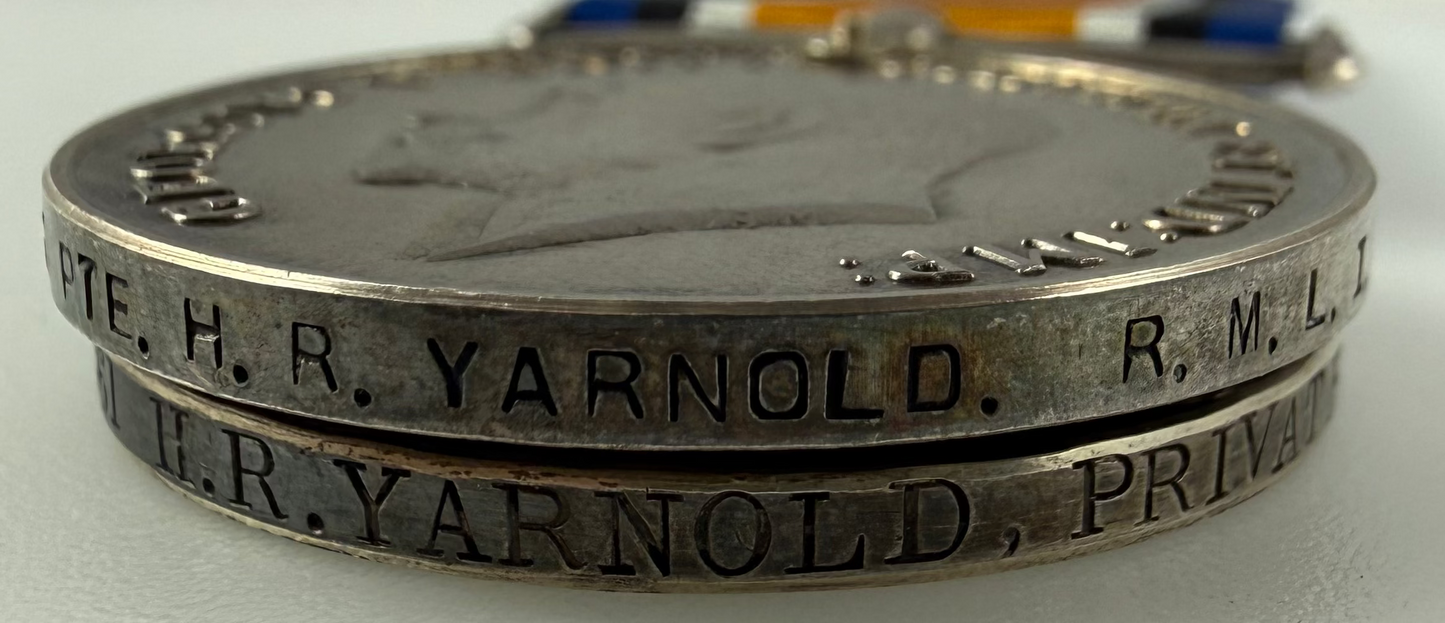 British - WWI - Medal Pair - Royal Marine Light Infantry - HMS Vanguard - Yarnold - Killed in Explosion
