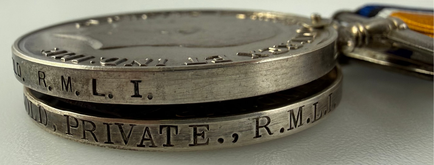 British - WWI - Medal Pair - Royal Marine Light Infantry - HMS Vanguard - Yarnold - Killed in Explosion