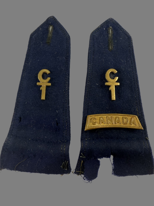 Canadian WWI - 1st Canadian Contingent Navy Blue Shoulder Straps (Pair) with 1st Infantry Battalion Insignia