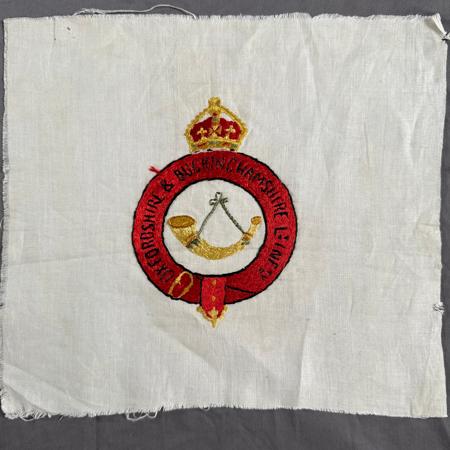 British - WWI - Oxfordshire and Buckinghamshire Light Infantry - Hand Embroidered Badge