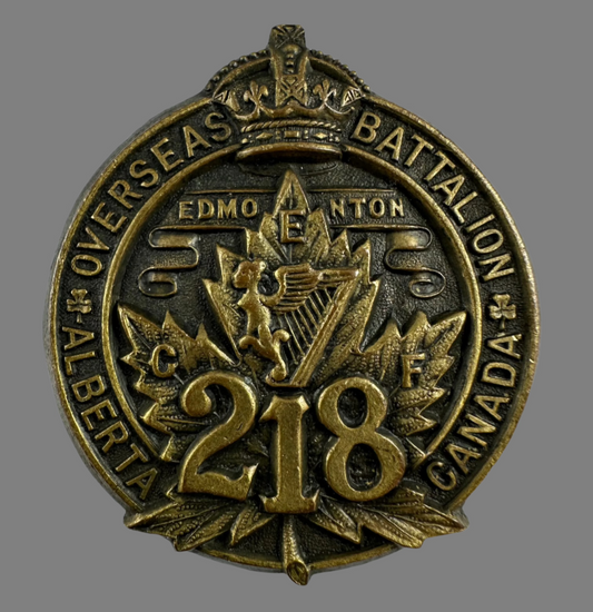 WWI - 218th Canadian Infantry Battalion (Edmonton Irish)  Cap Badge - Jackson