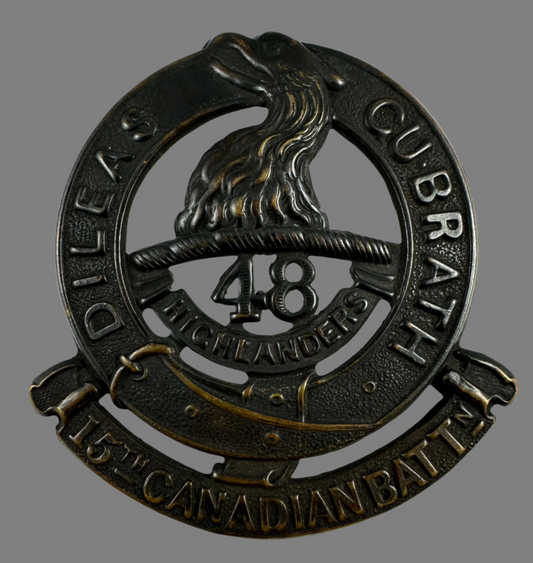 WWI - 15th Canadian Infantry Battalion (48th Highlanders of Canada) Cap Badge  - Blackened Copper