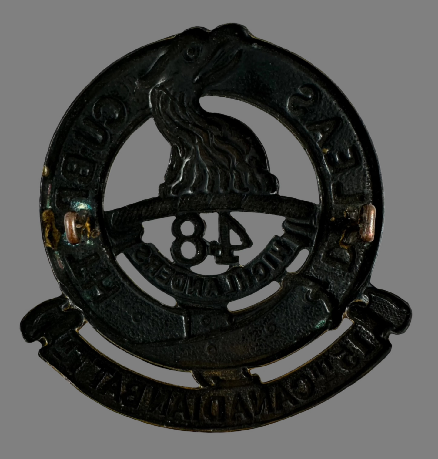 WWI - 15th Canadian Infantry Battalion (48th Highlanders of Canada) Cap Badge  - Blackened Copper
