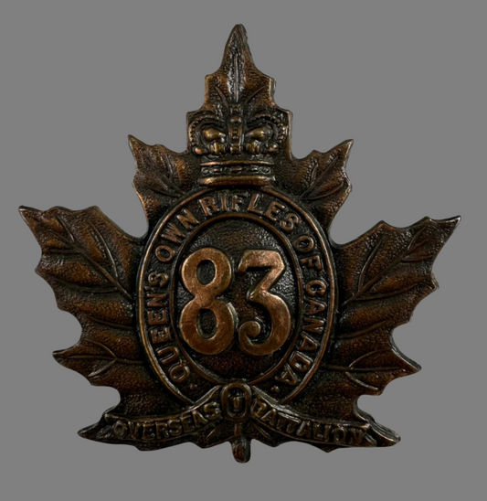 WWI - 83rd Canadian Infantry Battalion (Queen's Own Rifles) Cap Badge