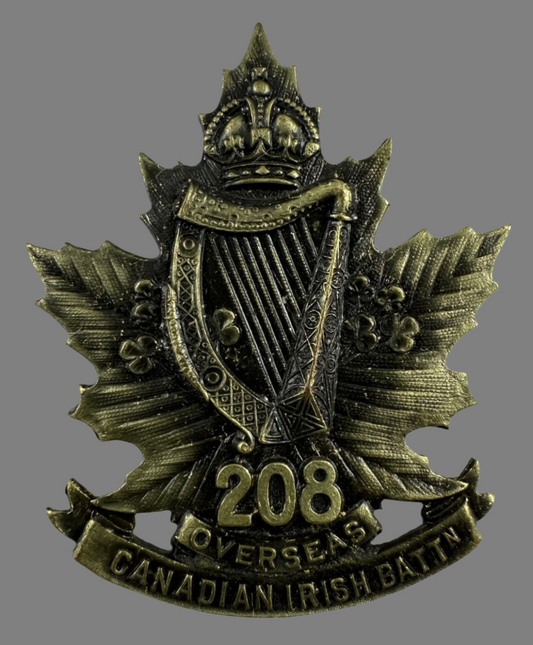 WWI - 208th Canadian Infantry Battalion (Canadian Irish)  Cap Badge - Pickled finish