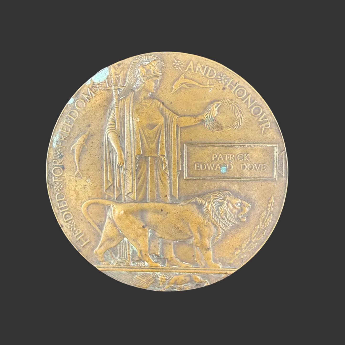British – WWI – Memorial Plaque – Gordon Highlanders – Officer – Patrick Edward Dove