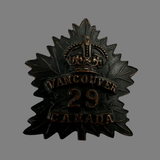 WWI - 29th Canadian Infantry Battalion (Tobin's Tigers/Vancouver Regiment) Collar Badge