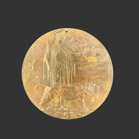British – WWI – Memorial Plaque – Durham Light Infantry – Died as POW - Henry Warren Hind