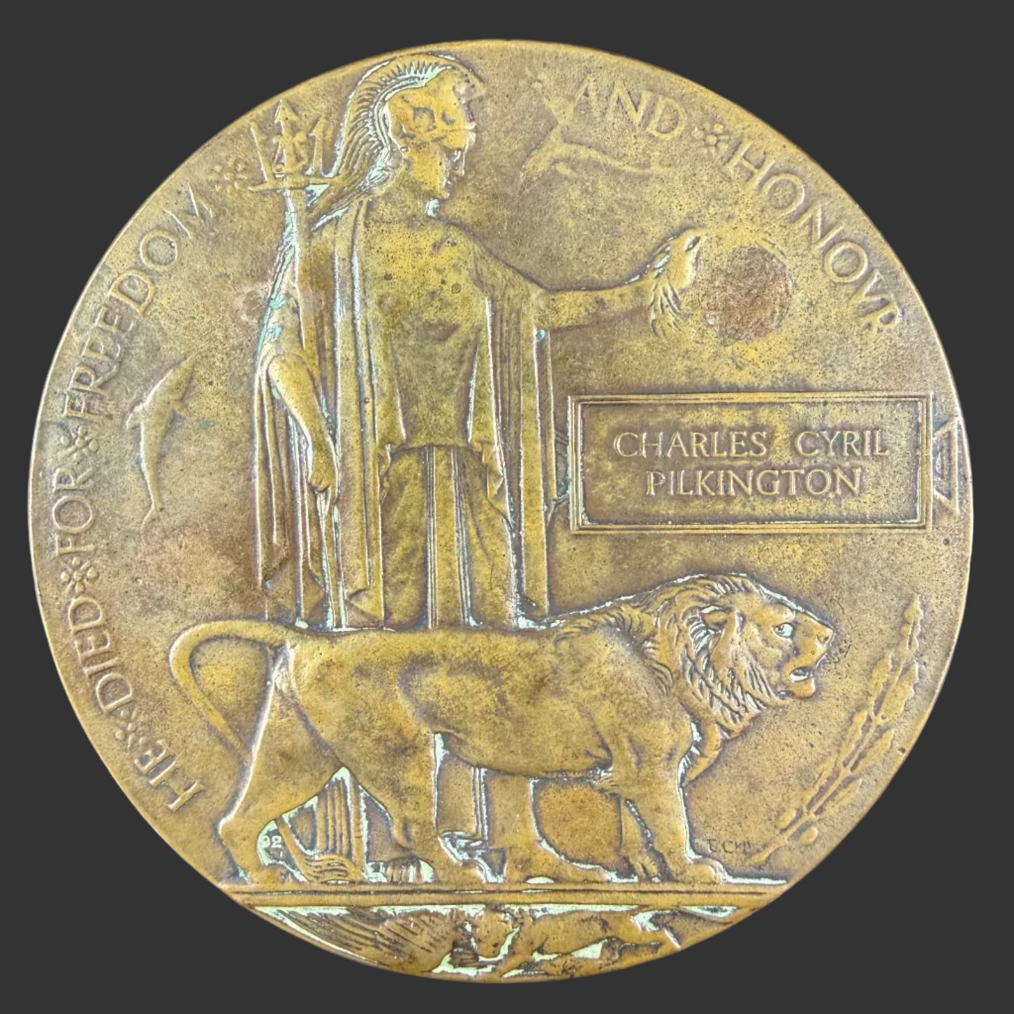 British – WWI – Memorial Plaque – North Staffordshire Regiment – Charles Cyril Pilkington