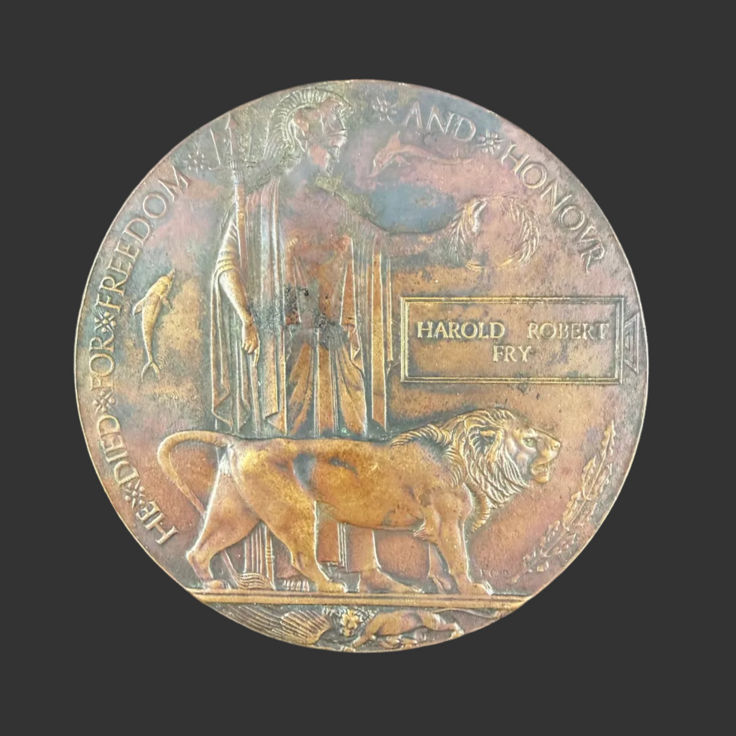 British – WWI – Memorial Plaque – Hampshire Regiment – Harold Robert Fry