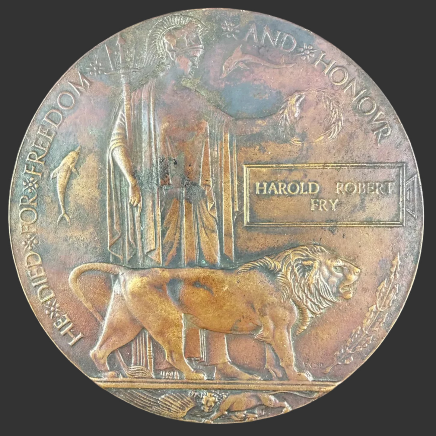British – WWI – Memorial Plaque – Hampshire Regiment – Harold Robert Fry