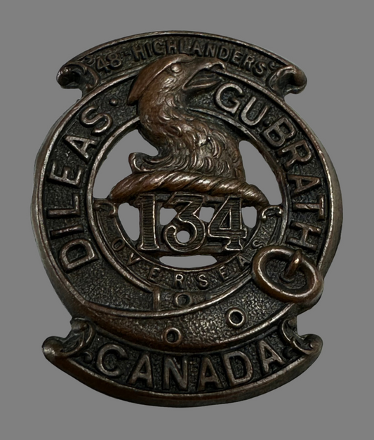 WWI - 134th Canadian Infantry Battalion (48th Highlanders) Collar Badge - Ellis - Browning Copper