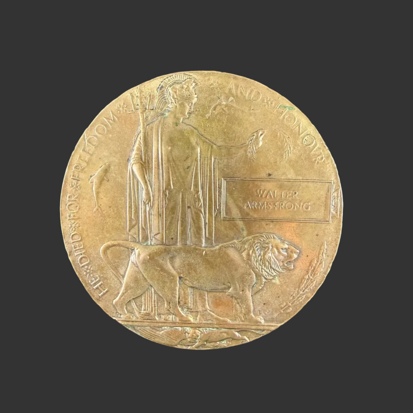 British – WWI – Memorial Plaque – Walter Armstrong