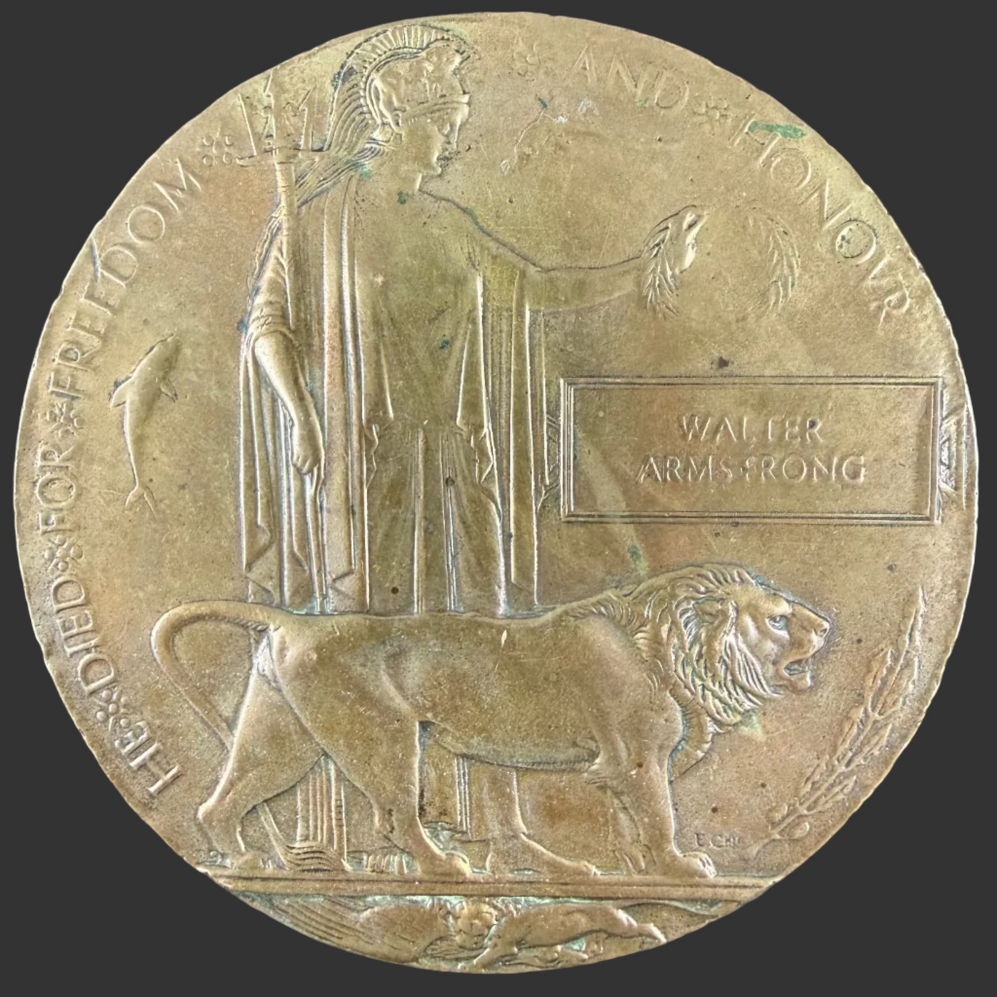British – WWI – Memorial Plaque – Walter Armstrong